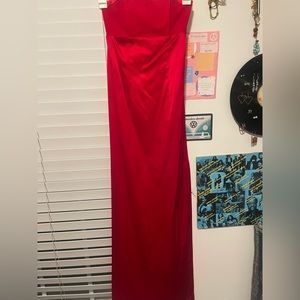 Red strapless dress!